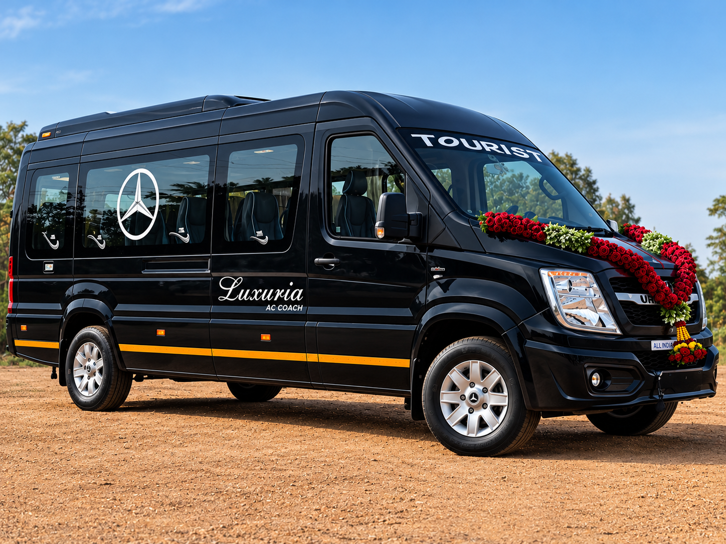 Force Urbania luxury van in black for premium group travel in Hubli
